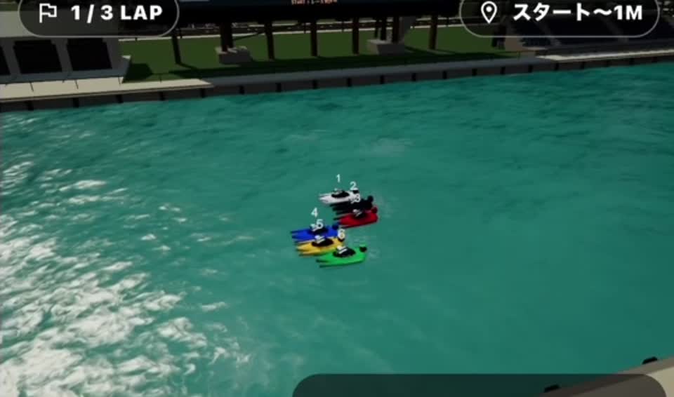 水面を走る6艇のAIレース